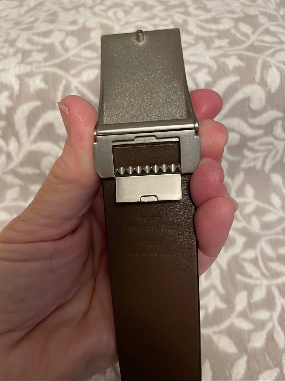 Ecco Black/ Dark Brown Leather Belt with Brushed Silver Buckle